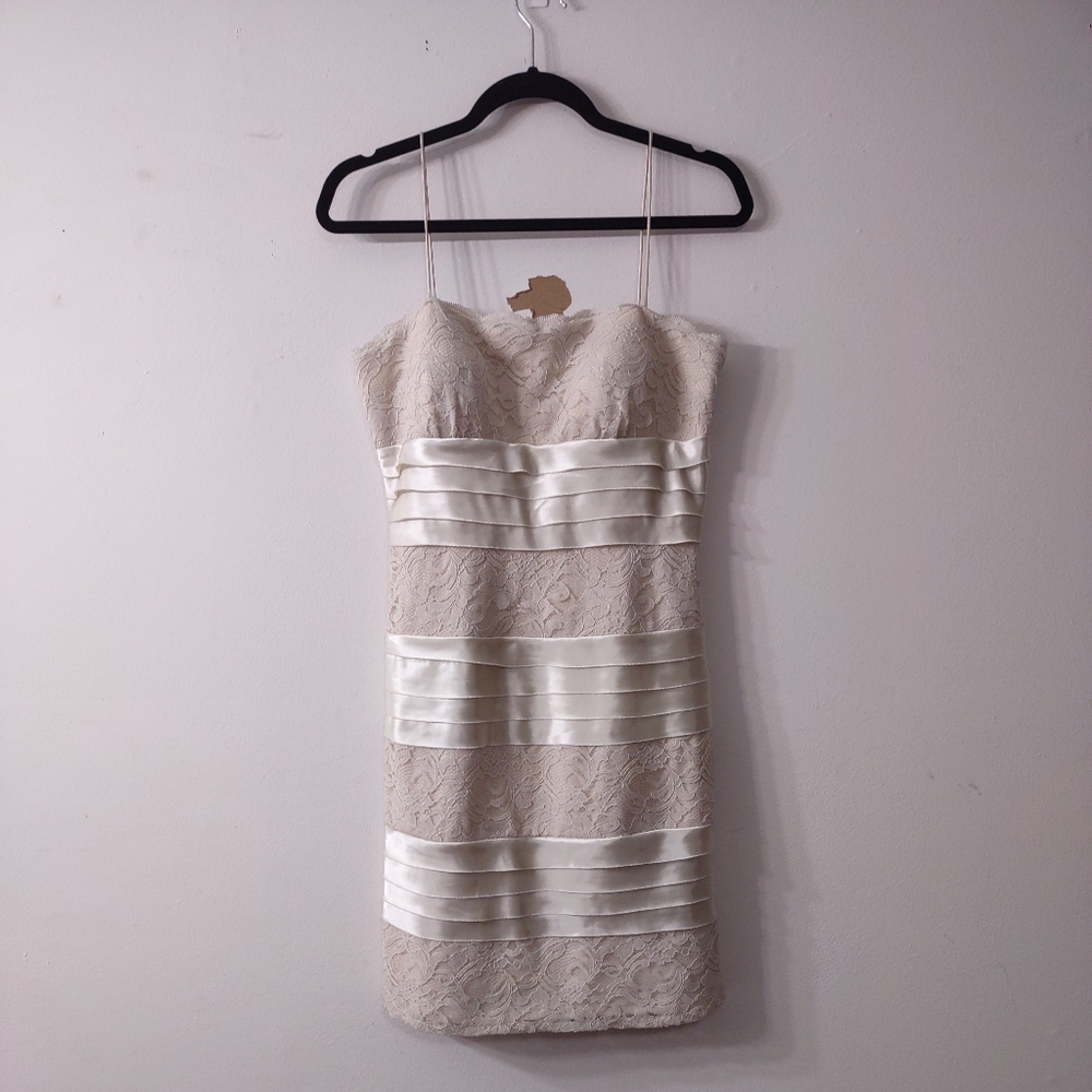 SI Fashions Semi Formal Cream Spaghetti Strap Dress, Size 10